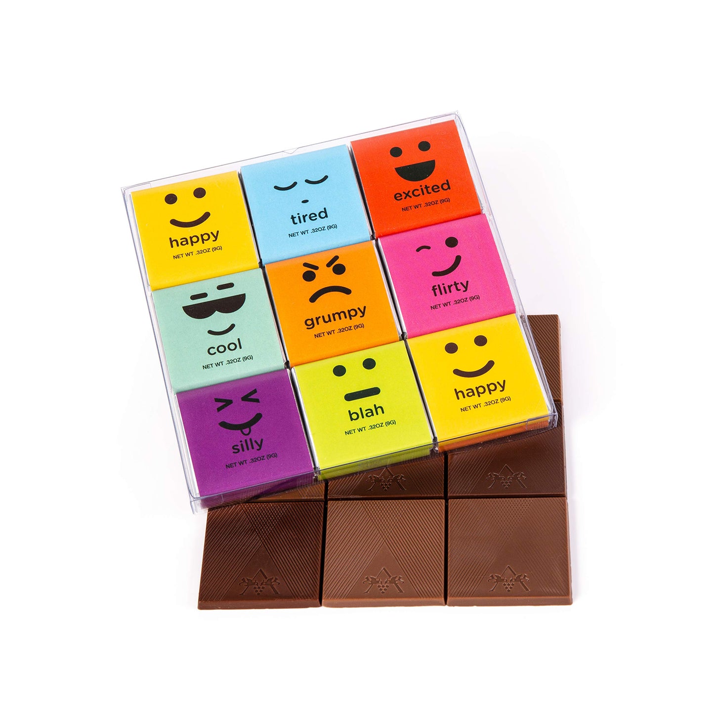 Chocolate Squares Bars Gourmet Chocolate Tabs Gift Moodibars By Astor Chocolate 18 Mood Squares Variety Pack Assorted Top-Grade Milk & Dark Emoji Candy Bars