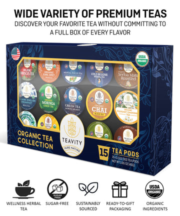 Organic Tea Pods Variety Pack - Assorted Sampler Pack Compatible For Keurig Brewer And Coffee Maker - Earl Grey, English Breakfa