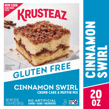 Krusteaz Gluten Free Baking Mix, Cinnamon Swirl Crumb Cake & Muffin Mix, Gluten Free With No Artificial Flavors, Colors Or Preservatives, 20 Ounce (Pack Of 2)
