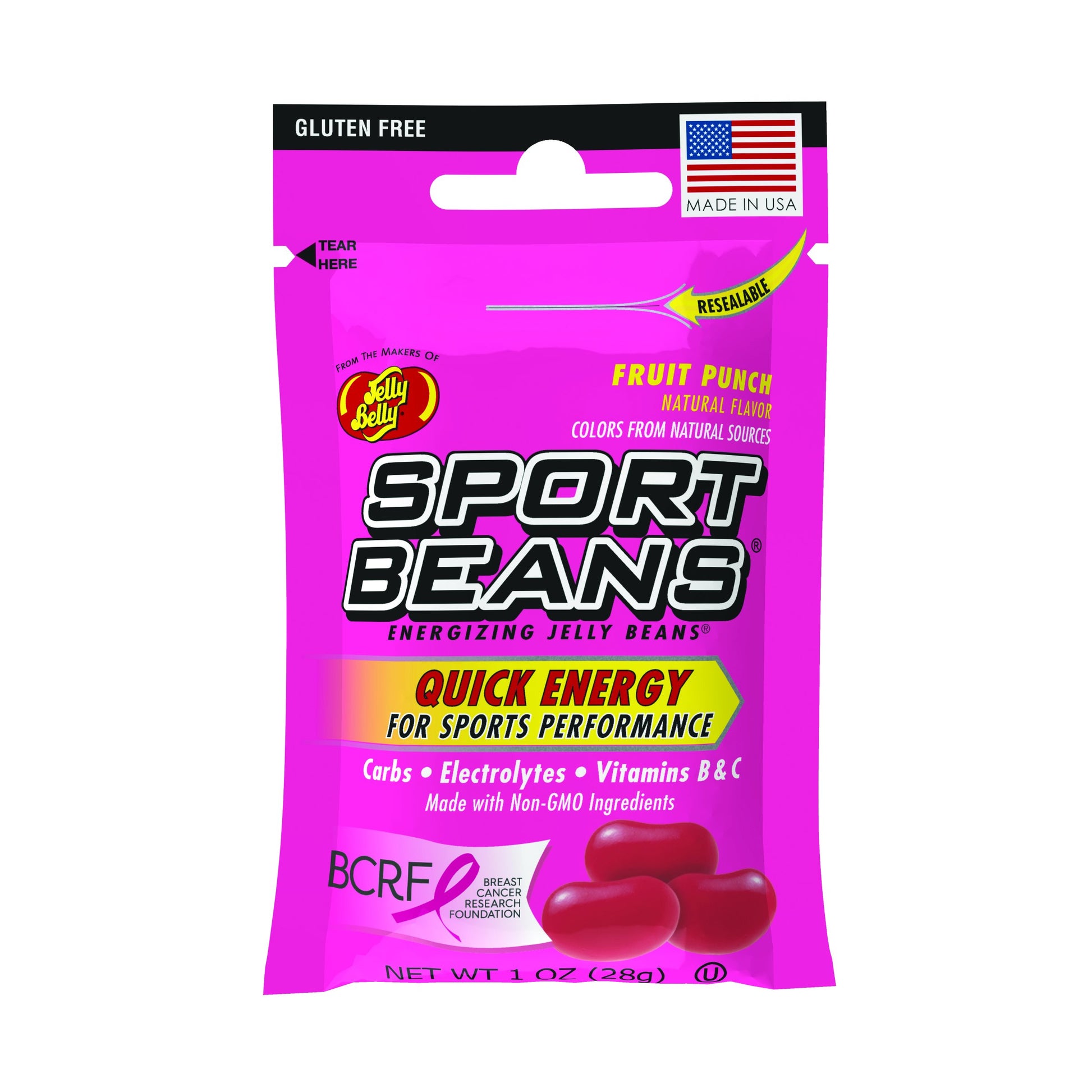 Sport Beans Energizing Jelly Beans with Electrolytes and Vitamins, by Jelly Belly - Fruit Punch Flavor, Case of 24 x 1 Ounce Res