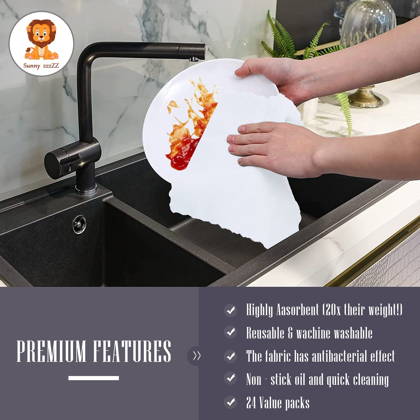 24 Pack Kitchen Dishcloths - Does Not Shed Fluff - No Odor Reusable Dish Towels, Premium Dish Cloths, Super Absorbent Coral Flee