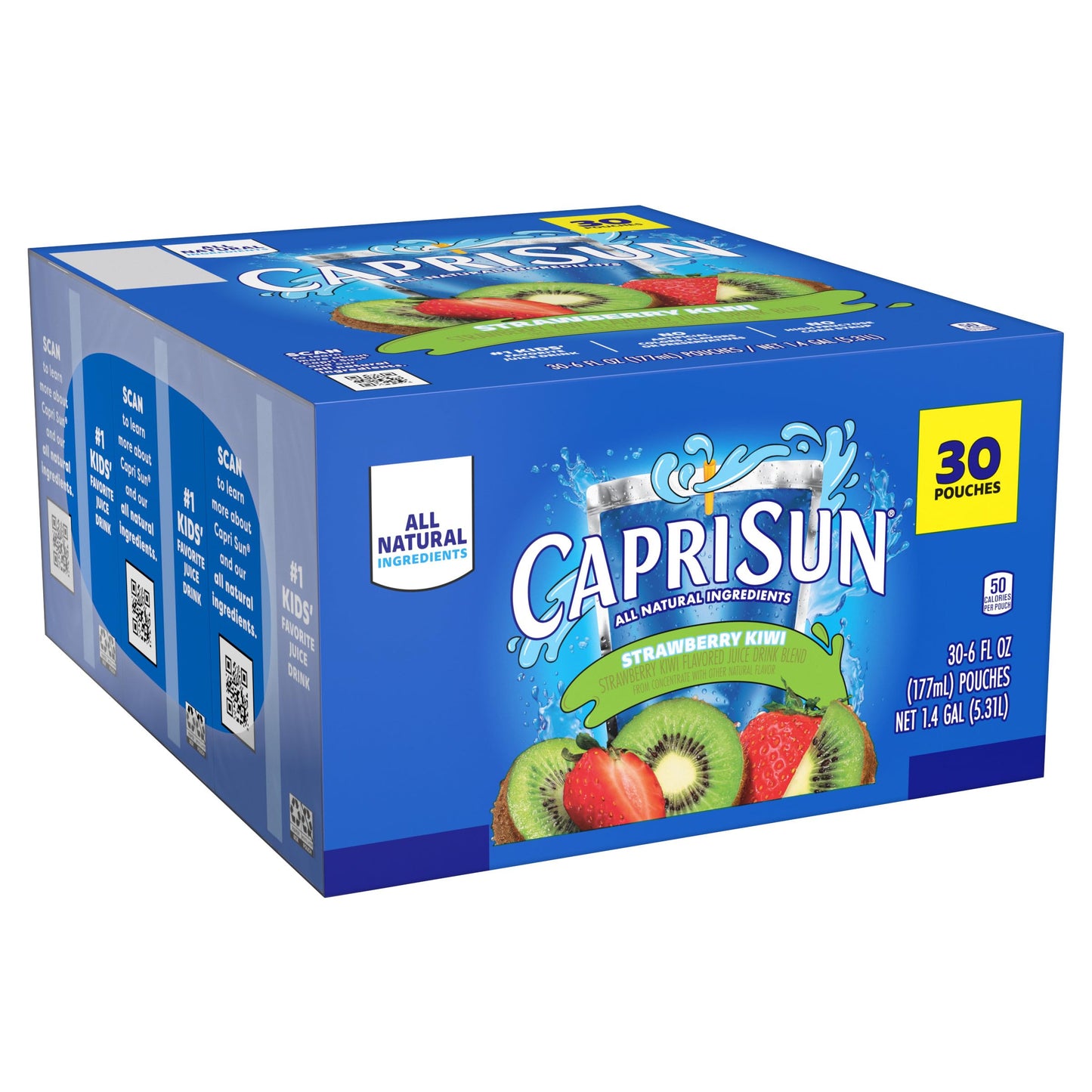 Capri Sun Strawberry Kiwi Naturally Flavored with other natural flavor Juice Drink Blend, 30 ct Box, 6 fl oz Pouches