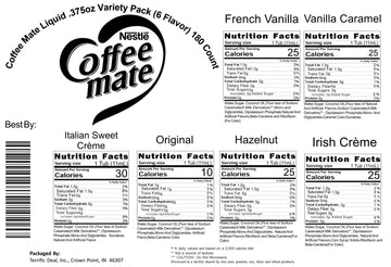 Nestle Coffee Mate Liquid Creamer Singles Variety Pack, Original, French Vanilla, Hazelnut, Irish Crme, Italian Sweet Crme, Vani
