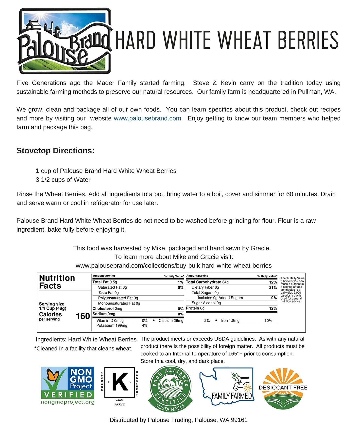 Hard White Wheat Berries | 15 Lbs | 3 Pack | Family Farmed In Washington State | Non-Gmo Project Verified | Kosher