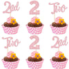 24 PCS Two Cupcake Toppers Glitter 2nd Birthday Cupcake Picks Number 2 Second Birthday Two Cake Decorations for Baby Shower Kids