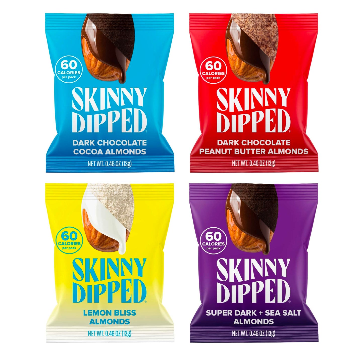 Skinnydipped Snack Attack Minis Almond Variety Pack, Healthy Snack, Plant Protein, Gluten Free, 0.46 Oz Mini Bags, Pack Of 25