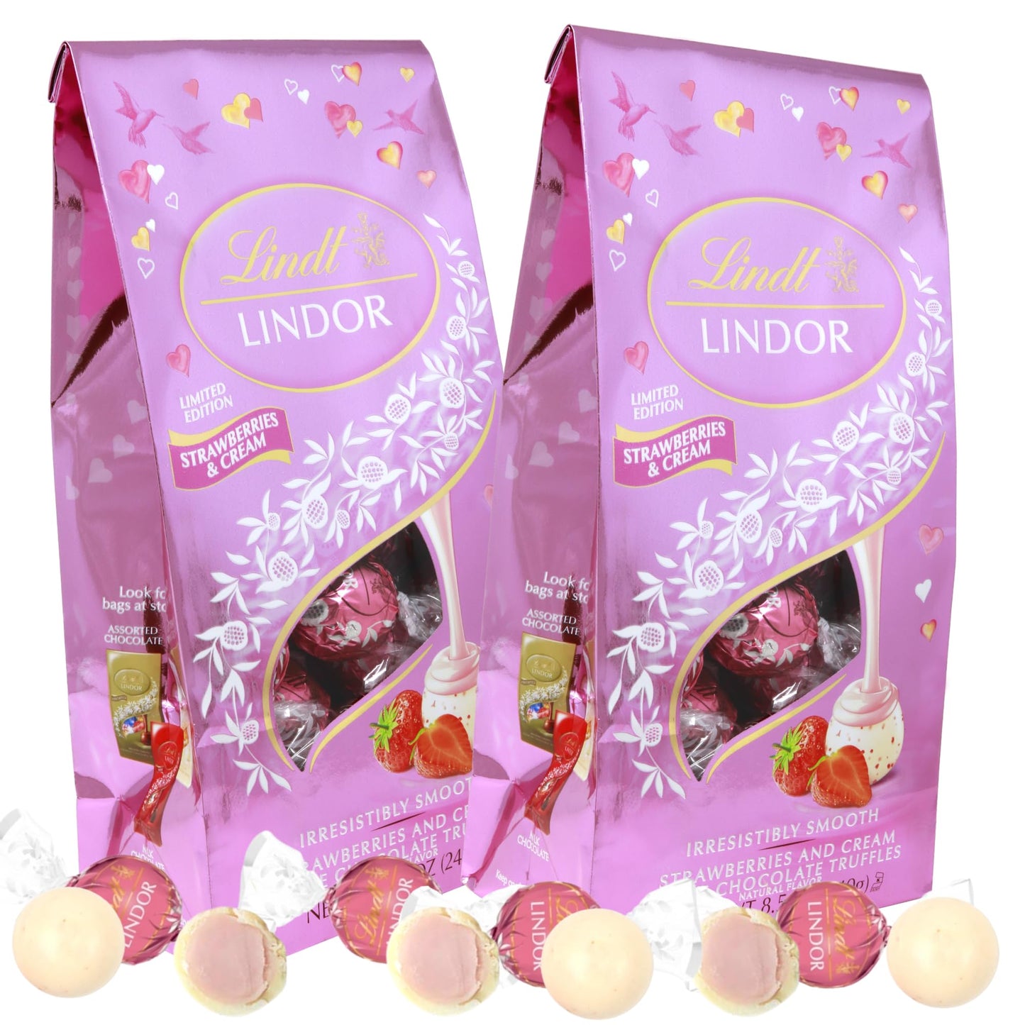 Valentines Strawberries And Cream White Chocolate Truffles Special Release Valentine Candies For Gift Baskets Or Party Favors 2 Pack 5.1 Ounces