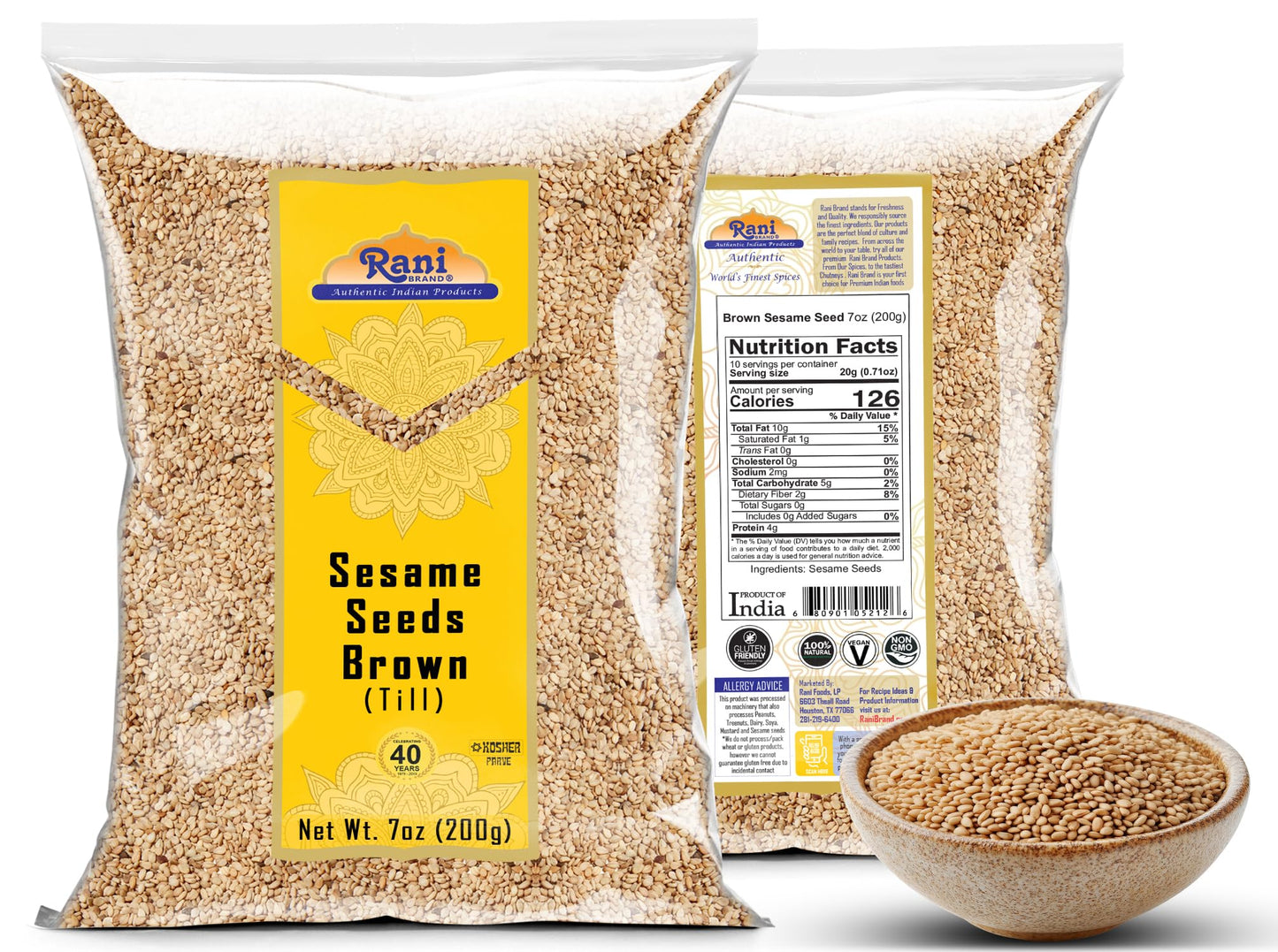 Rani Sesame Seeds Whole Brown, Raw (Till) 7Oz (200Gm) ~ All Natural | Gluten Friendly | Non-Gmo | Kosher | Vegan | Indian Origin