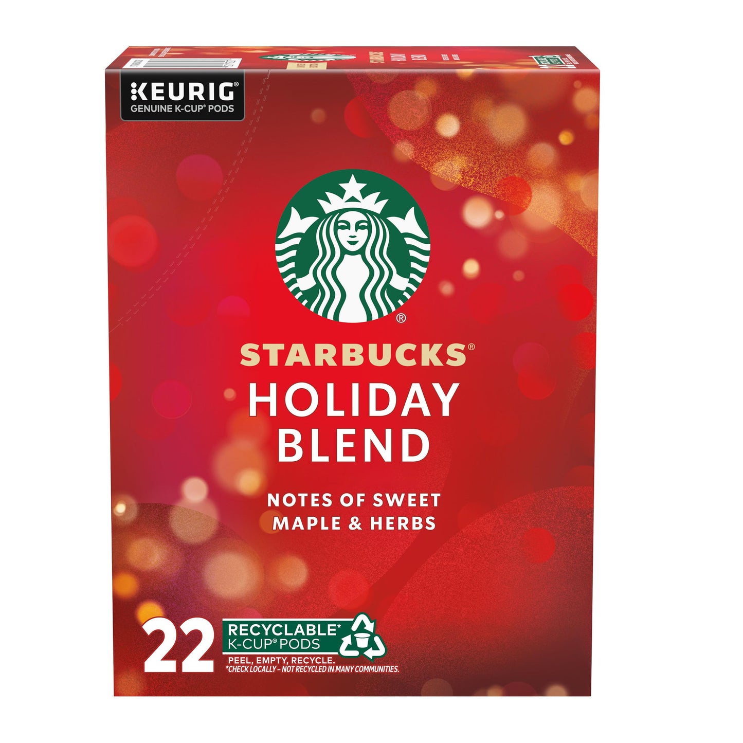 Starbucks K-Cup Coffee Pods Medium Roast Starbucks Holiday Blend Coffee For Keurig Beverage Makers 100% Arabica 1 Box (22 Pods)