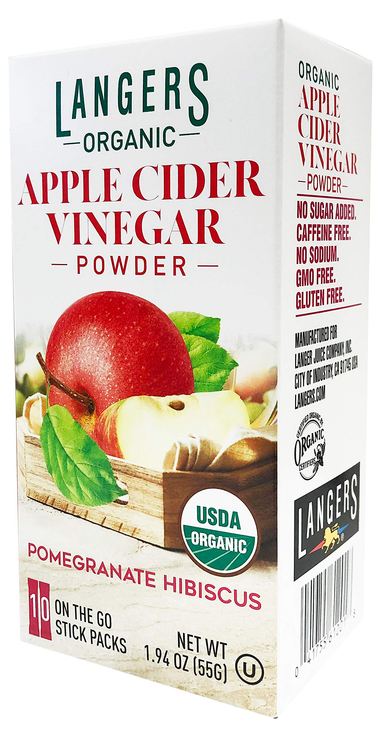 LangerS Organic Apple Fruit Beverage Vinegar Powder Sticks Pomegranate Hibiscus 10 Count (Pack Of 1)