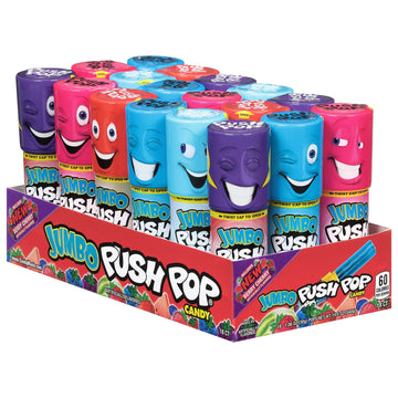 Push Pop Jumbo Candy Assortment Bulk 18 Pack - Blue Raspberry, Watermelon, Strawberry, Cotton Candy And Cherry Watermelon