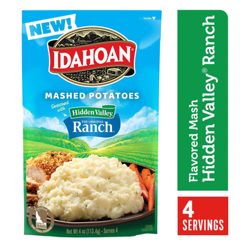 Idahoan Mashed Potatoes Seasoned with Hidden Valley Original Ranch, Naturally Gluten-Free, 100% Real Idaho Potatoes, 4 servings