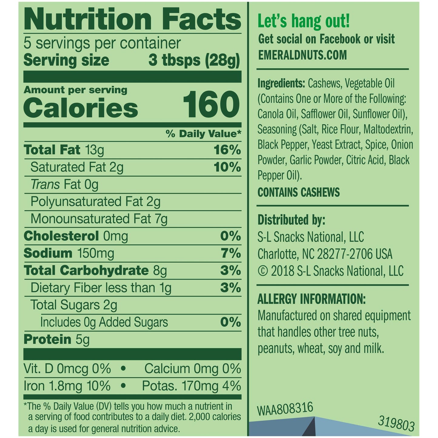 Emerald Salt & Pepper Cashews, (4 Pack),5 Ounces