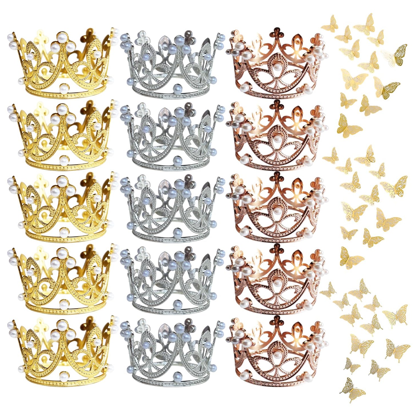 51Pcs Mini Crown Cupcake Topper Mini Baby Gem Pearl Crown Tiara Cake Topper For Women Lady Girl Birthday Bridal Wedding Royal Themed Party Decorations Flower Bouquet Accessories