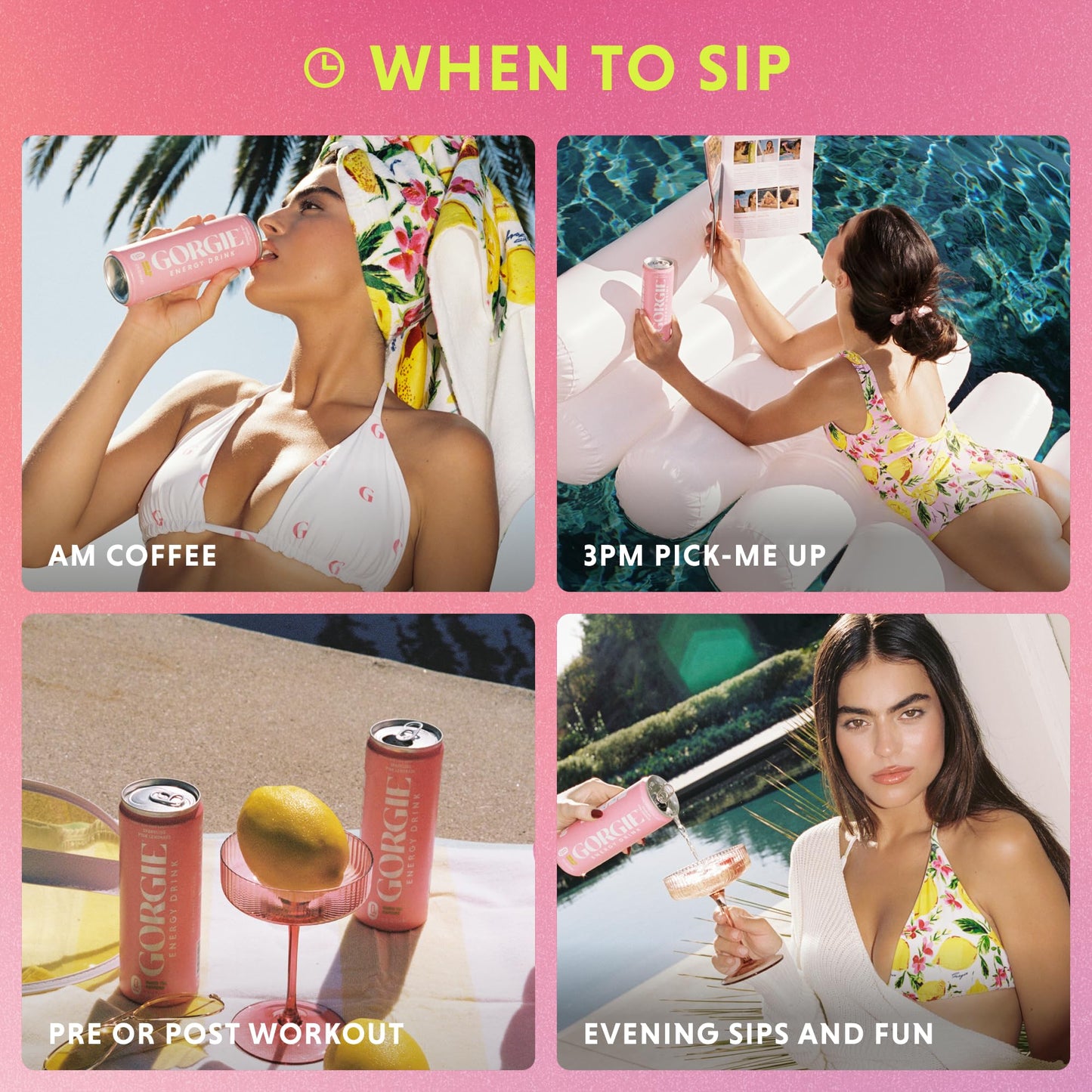 GORGIE Sugar-Free Natural Energy Drinks Pink Lemonade (12 Pack) - Healthy Energy Drink - Natural Coffee Replacement with Green Tea Caffeine and Biotin 150mg Caffeine Vegan Low Calorie