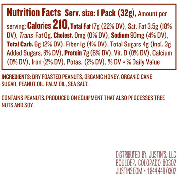 Justin's Honey Peanut Butter Squeeze Packs, Gluten-Free, Non-GMO, 10 Pack (1.15oz each) - Perfect for Snacking and On-the-Go