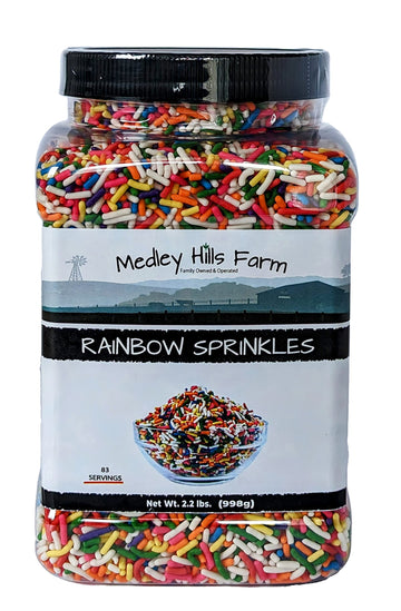 Rainbow Sprinkles By Medley Hills Farm In Reusable Container 2.2 Lbs. - Great Bulk Rainbow Sprinkles For Cake Decorating,Cookie Decorating - Brownies And Ice Cream Toppings