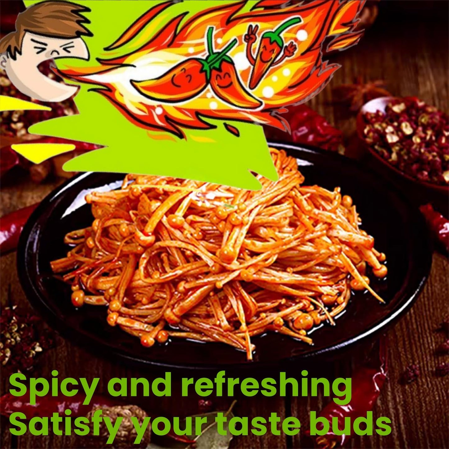 Chinese Specialties Spicy Red Oil Enoki Mushroom, Pickled Vegetables, Latiao Spicy Strips, Chili Sauce Pickle, Crispy Mushroom,