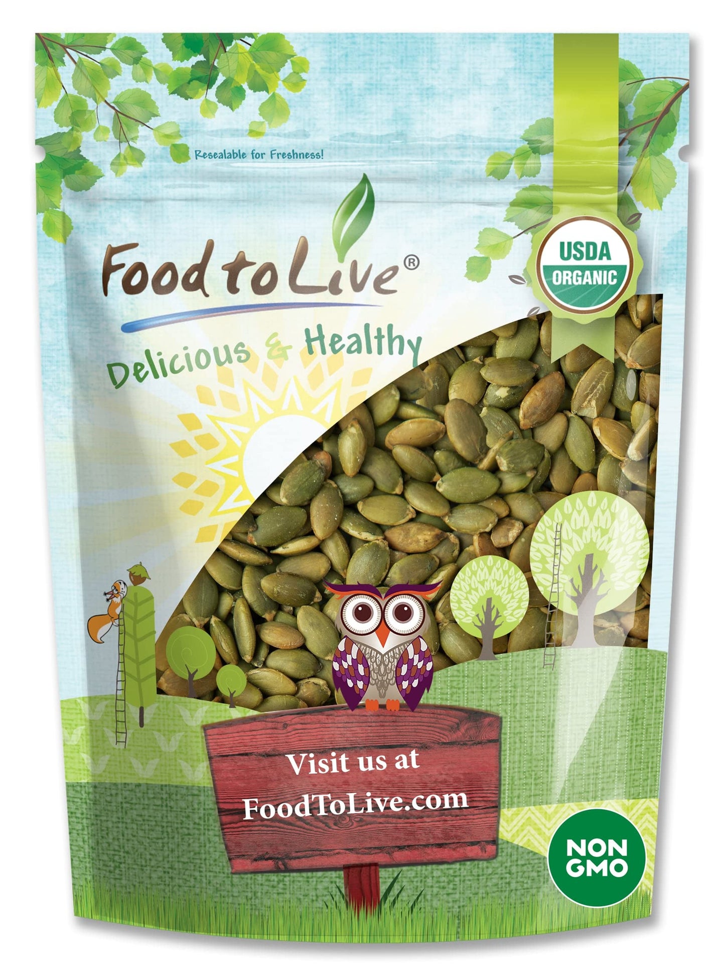 Food to Live Organic Dry Roasted Pumpkin Seed Kernels, 1 Pound - Non-GMO, Unsalted, Oven Roasted Whole Pepitas, No Oil Added, Sh