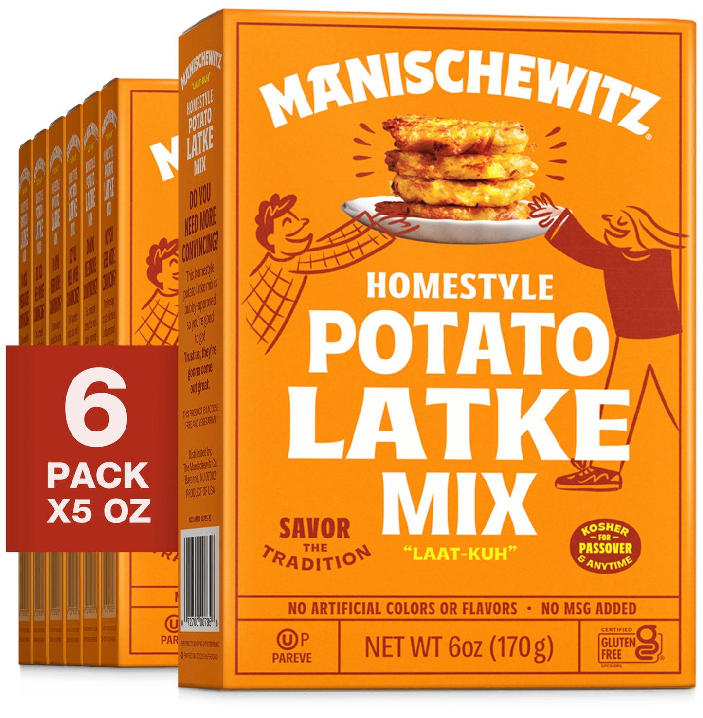 Manischewitz Potato Pancake Mix 6oz (6 Pack) Gluten Free, No MSG, Traditional Style Potato Latke Mix