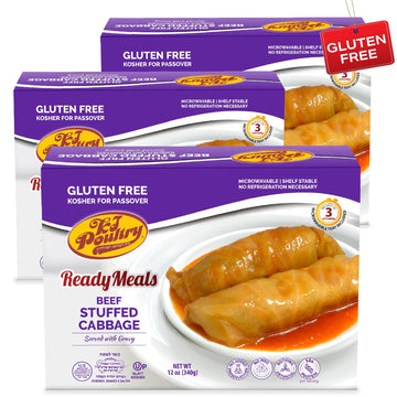 Kosher For Passover Gluten Free Meals, Beef Stuffed Cabbage Rolls In Gravy (3 Pack) Mre Meat Ready To Eat, Prepared Entree Fully