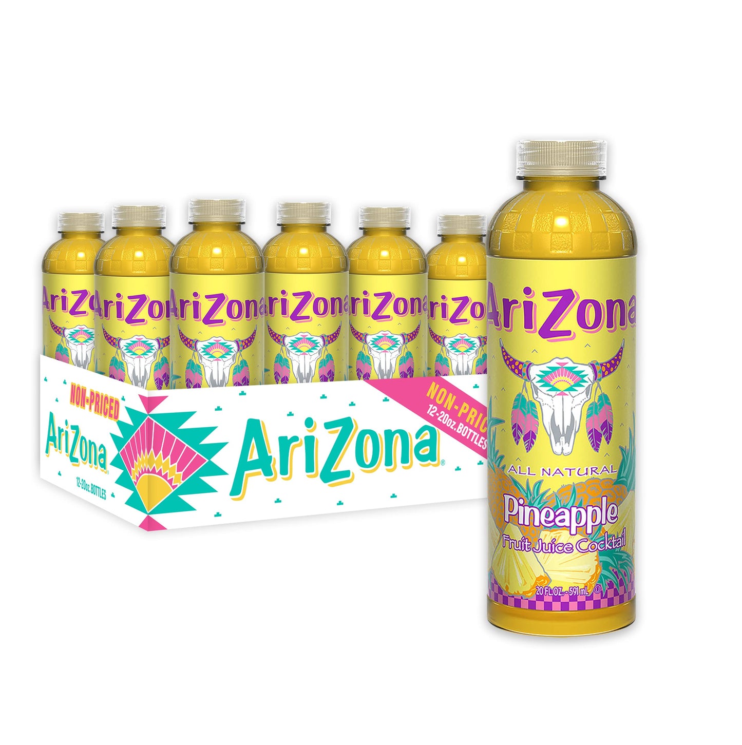 AriZona Pineapple Fruit Juice Cocktail, 20 Fl Oz, Pack of 12