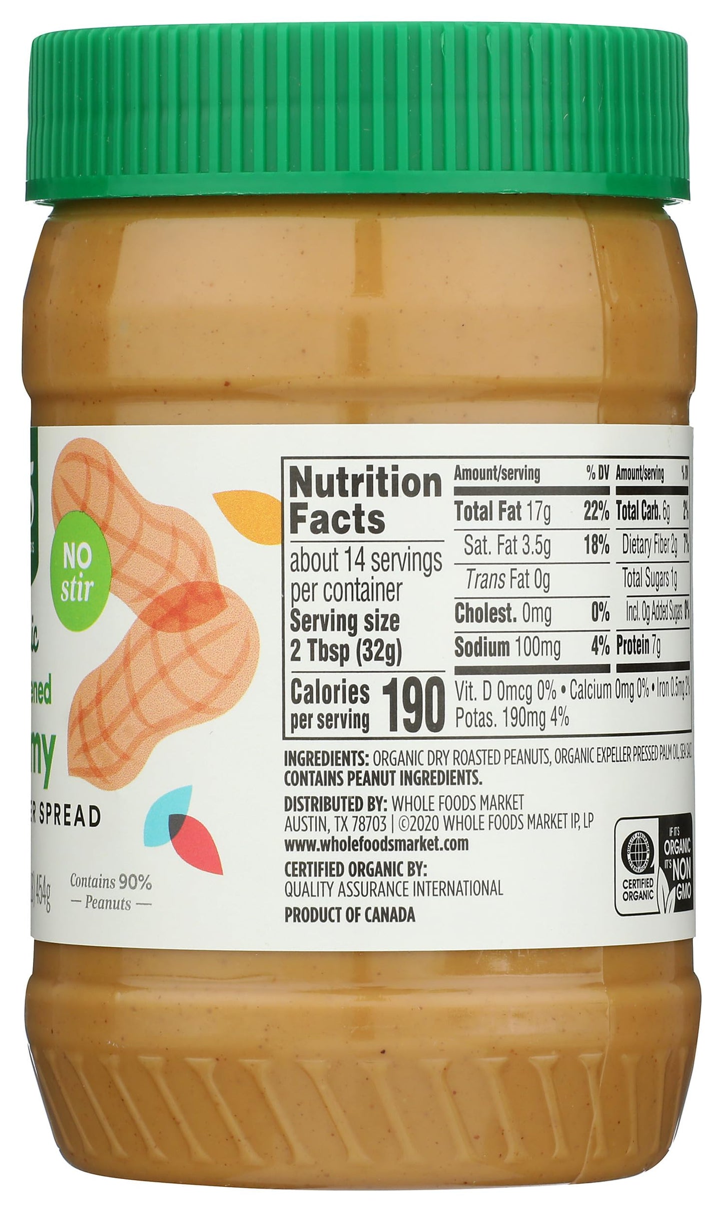 365 by Whole Foods Market Organic Unsweetened Peanut Butter, 16 OZ - Healthy Spread, No Added Sugar, Vegan, Gluten-Free
