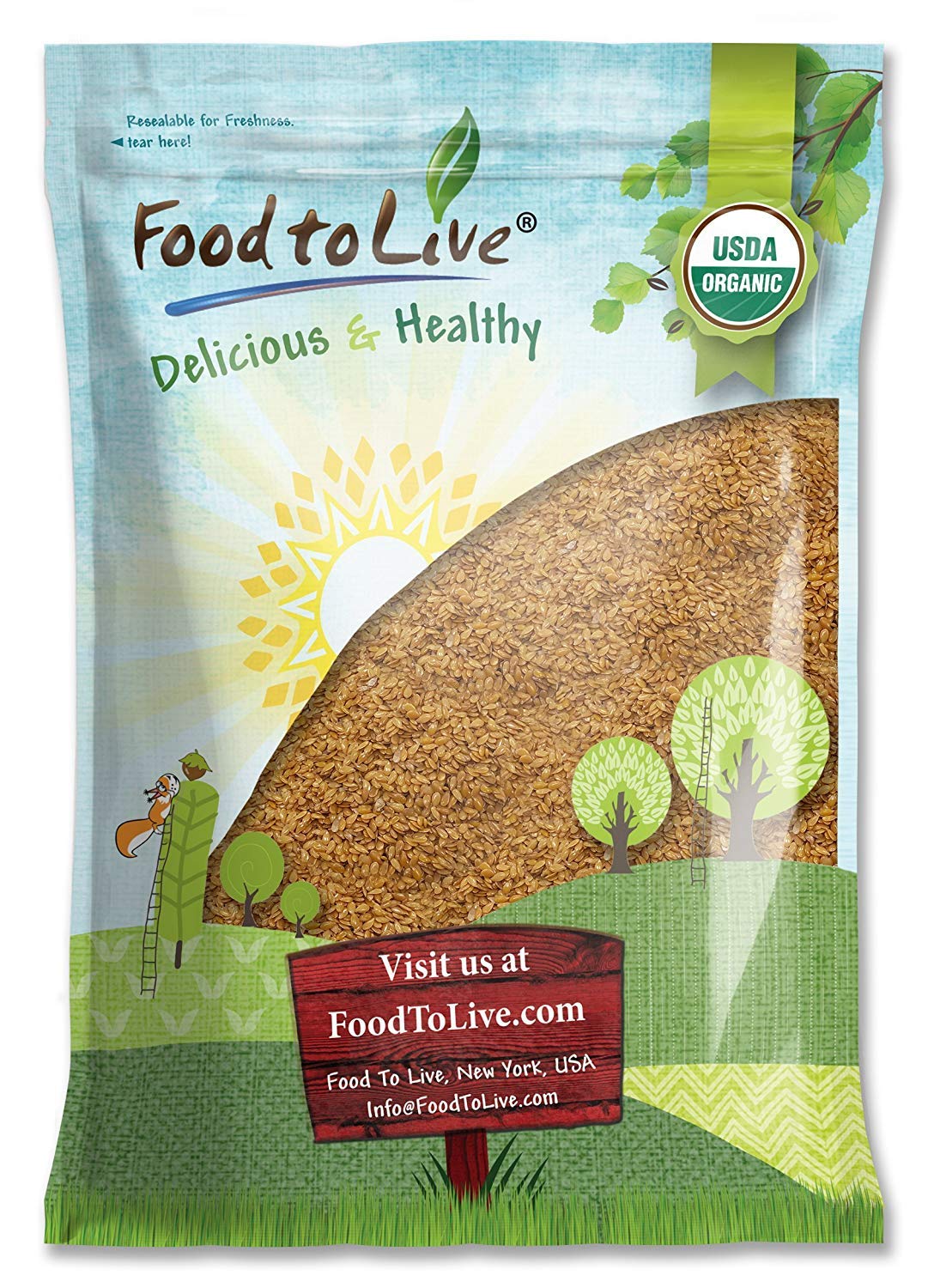 Food To Live Organic Golden Flax Seeds, 8 Pounds – Whole Raw, Non-Gmo, Kosher, Vegan, Bulk. Rich In Omega-3 Fatty Acids, Protein, Dietary Fiber. Great For Smoothies, Salads, Granola, & Baked Goods.