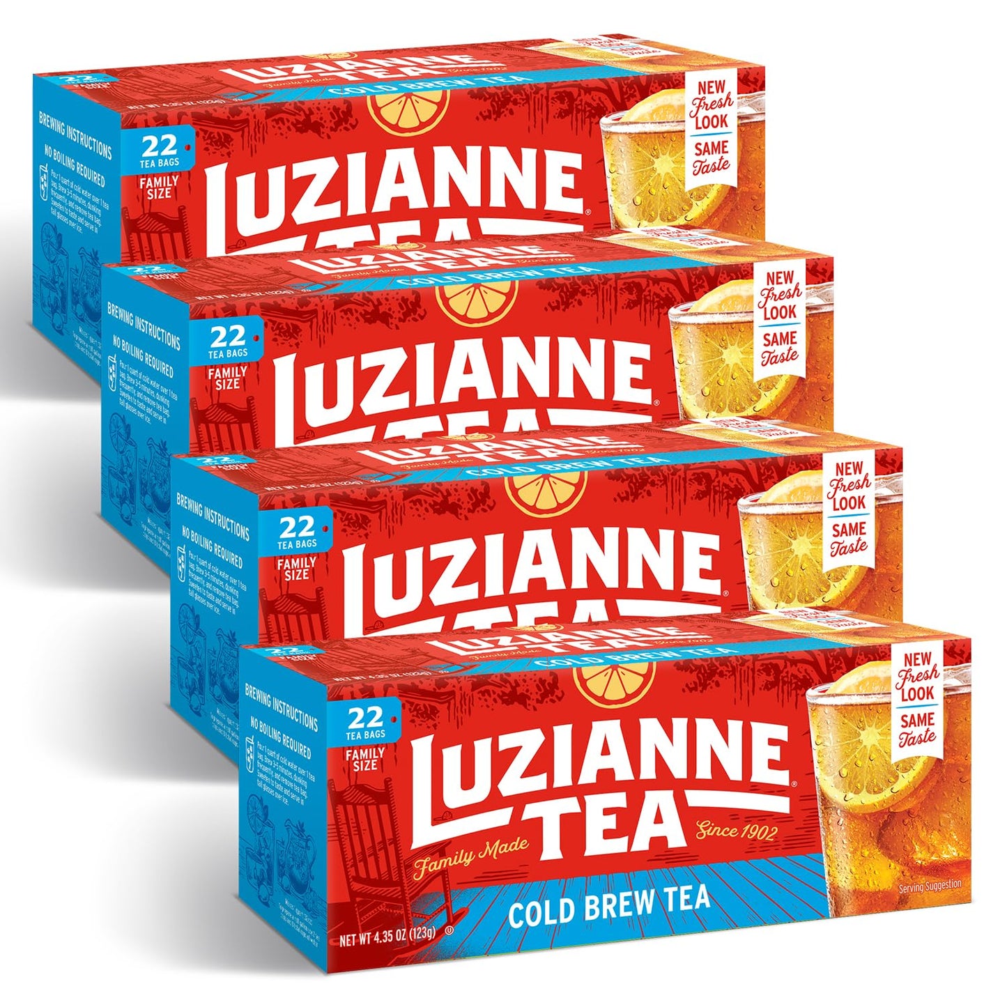 Luzianne Unsweetened Cold Brew Black Iced Tea Bags, Family Size, 22Ct Box (Pack Of 4)