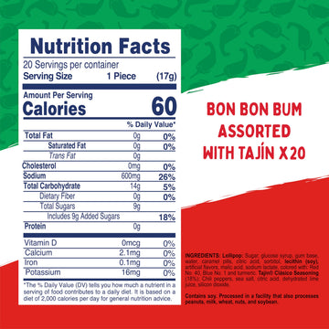 Colombina Bon Bon Bum Tropical Passion Fruit & Watermelon with Tajin Seasoning Chile Lime Dip 20 Count (Pack of 1)
