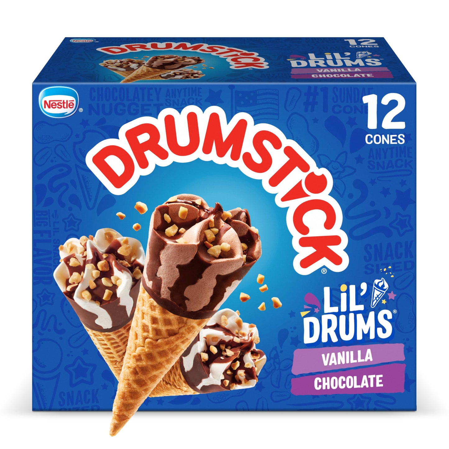 Drumstick Lil Drums and Chocolate with Chocolatey Swirls Sundae Cones, vanilla, 12 Count