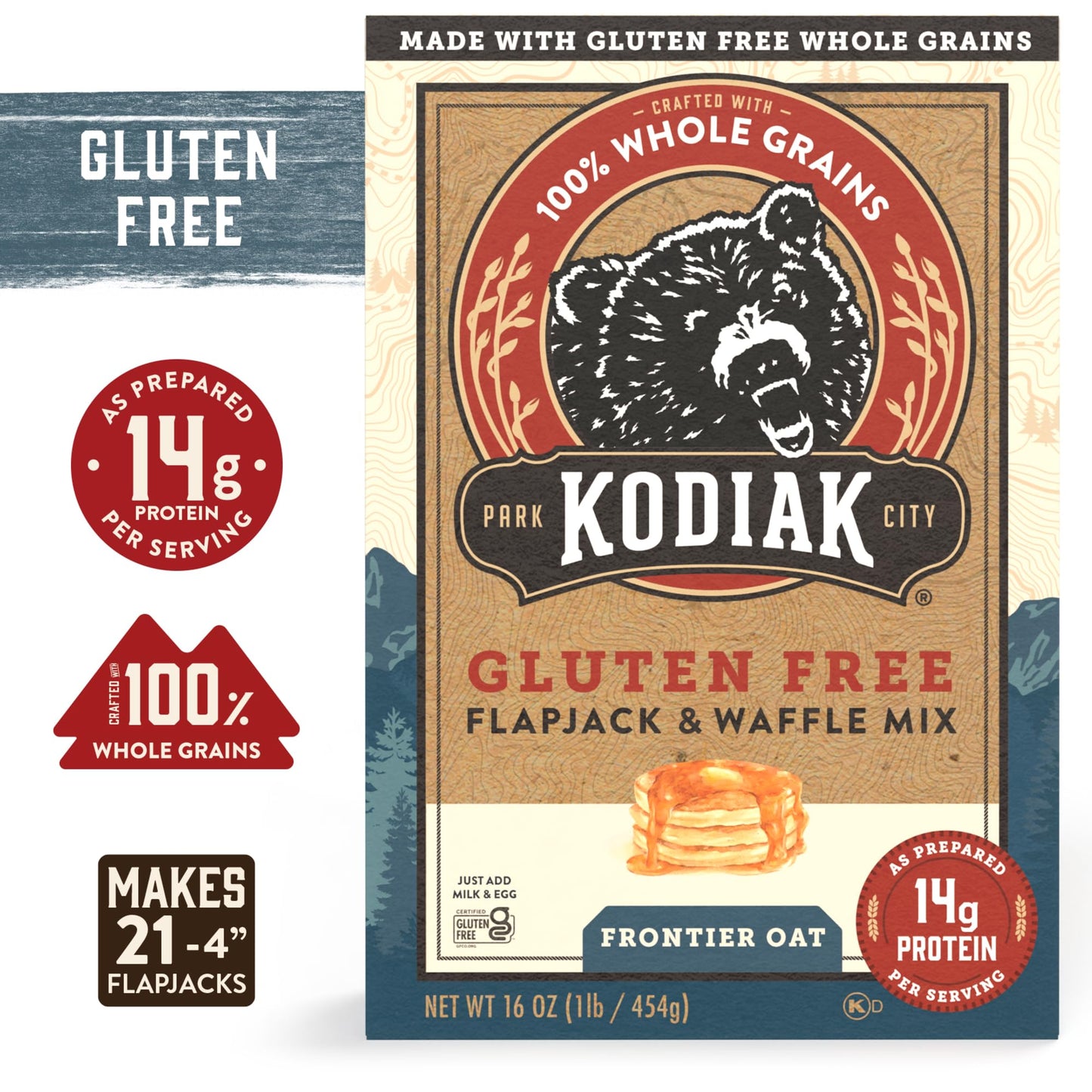Kodiak Cakes Frontier Oat Gluten Free Protein Pancake and Waffle Mix, 16oz (Pack of 6)
