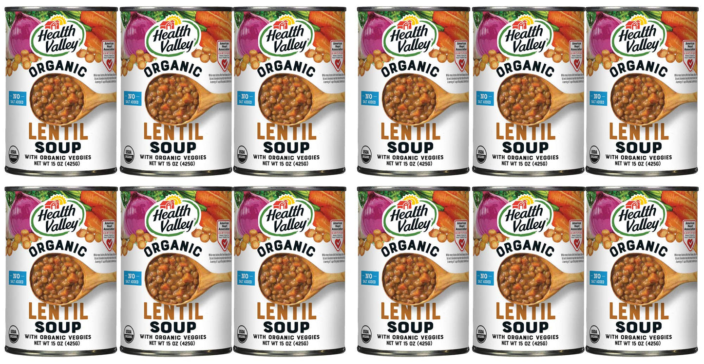 Health Valley Organic Soup, No Salt Added, Lentil, 15 Oz (Pack Of 12)