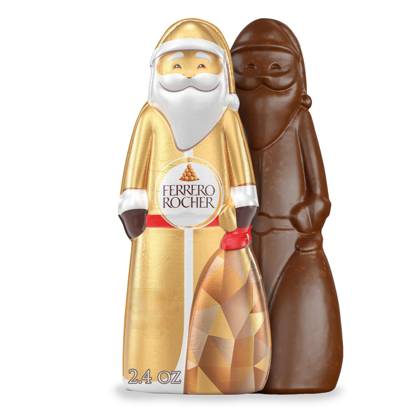 Ferrero Rocher Milk Chocolate Hazelnut Hollow Santa Christmas Candy Individually Wrapped Holiday Gift 2.4 Oz