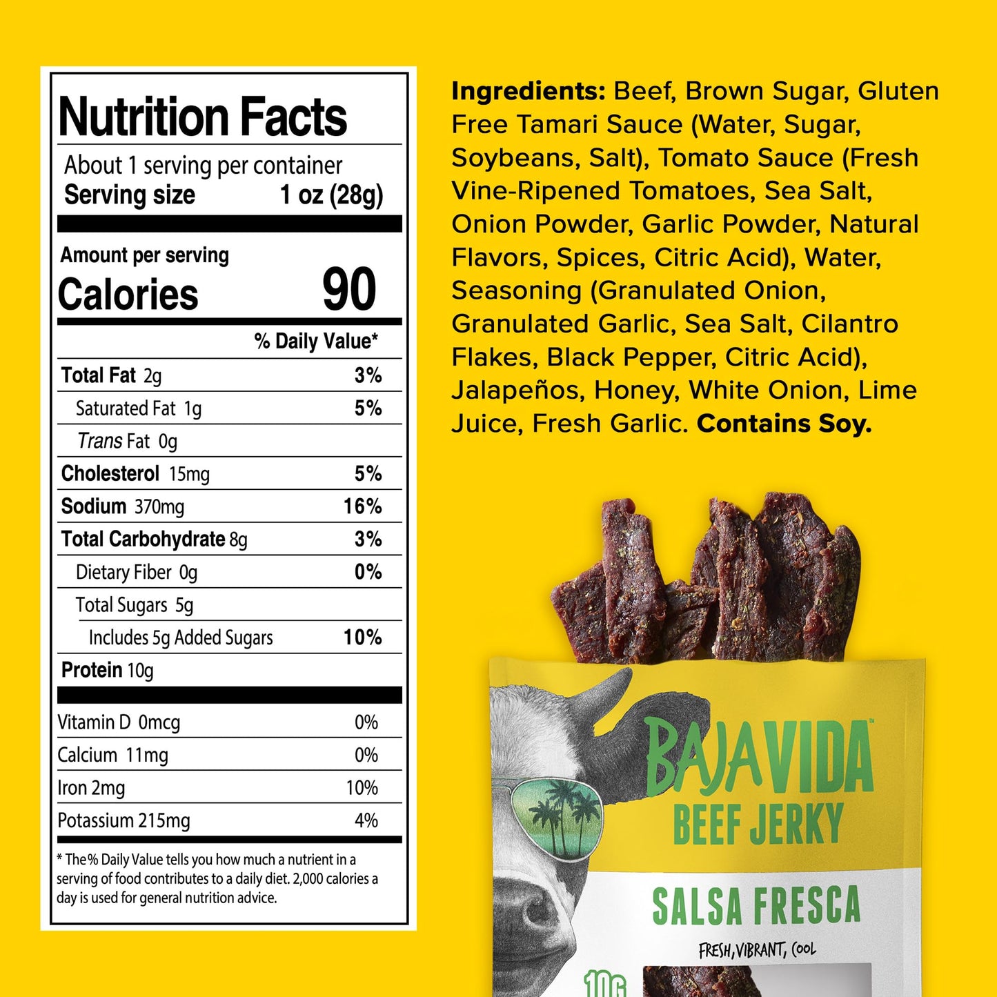 BAJA BEEF Baja Beef Jerky, 100% All Natural, Keto, Gluten Free, 10g Protein, 2.5 oz Bag (Pack of 4)