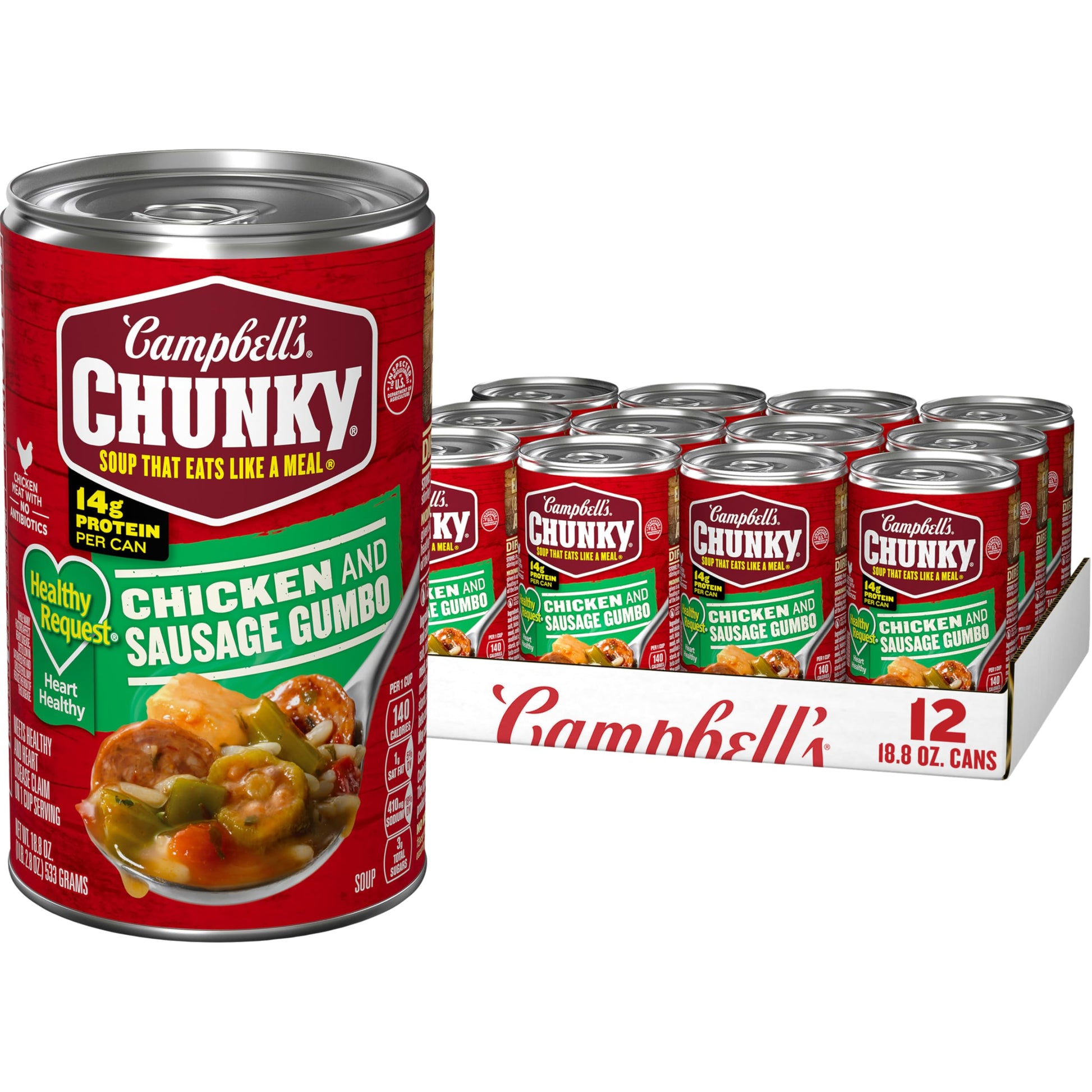 Campbell's Chunky Soup, Healthy Request Chicken and Sausage Gumbo, 18.8 oz Can (Case of 12)