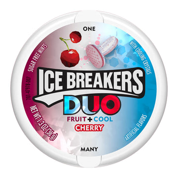 Ice Breakers Duo Fruit Plus Cool Cherry Sugar Free Breath Mints Tins, 1.3 Oz (8 Count)
