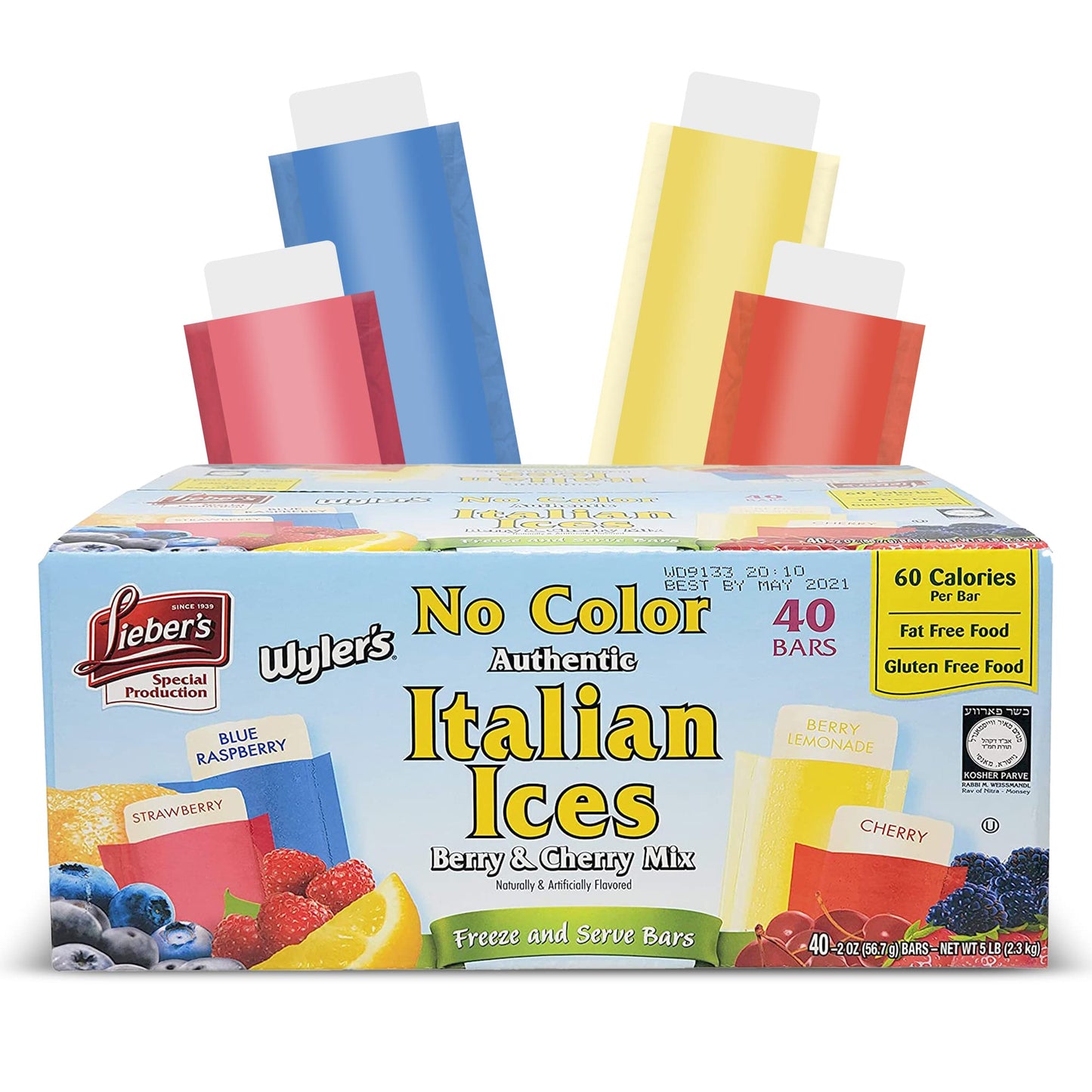 Liebers Italian Ice Freeze Pops - Berry & Cherry Mix Ice Pops - Gluten-Free and Fat-Free Freeze Pops - 40 Bars Freeze Pops Bulk