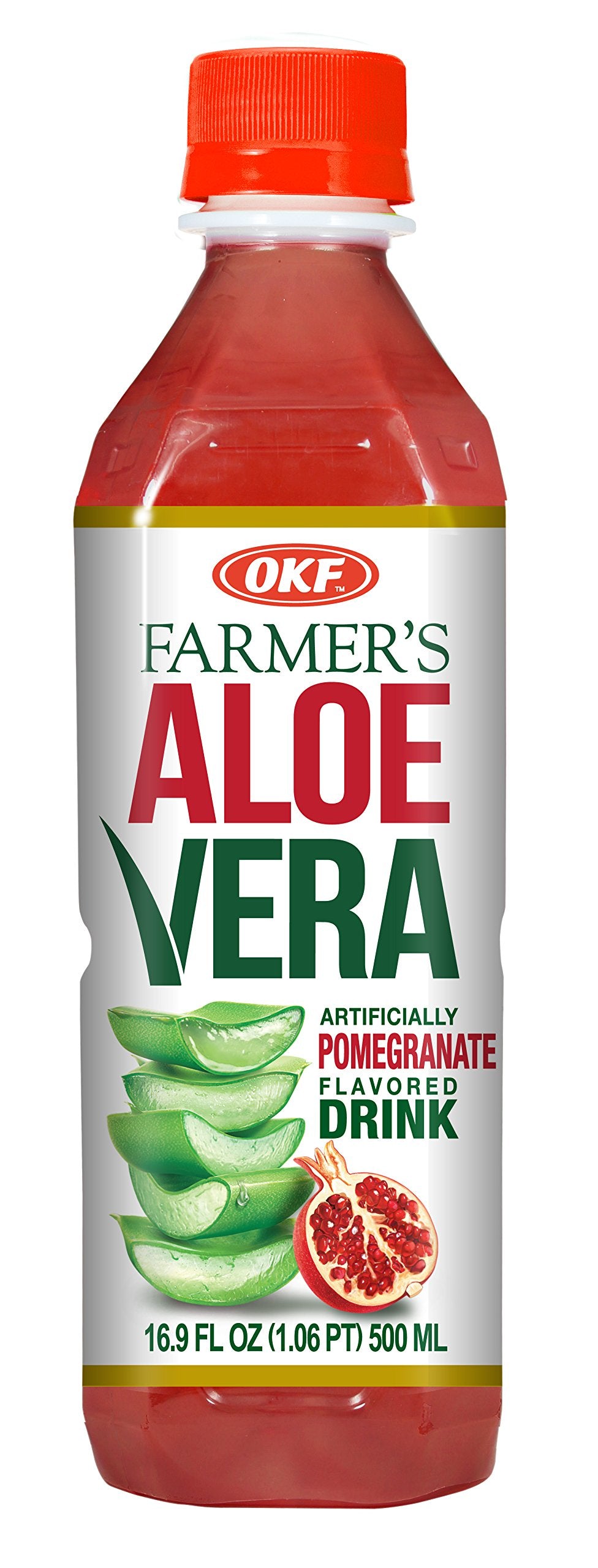 OKF Farmer's Aloe Vera Drink, Pomegranate, 16.9 Fluid Ounce (Pack of 20)