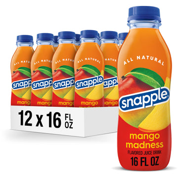 Snapple Mango Madness Flavored Juice Drink, 16 Fl Oz Recycled Plastic Bottle, Pack Of 12