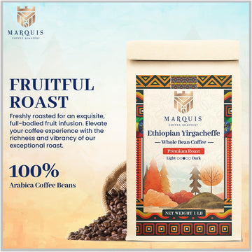 Marquis - Ethiopian Yirgacheffe Coffee Beans, Rich And Bold, Fresh Medium Roast Coffee With A Fruity Flavor, Premium Ethiopian W