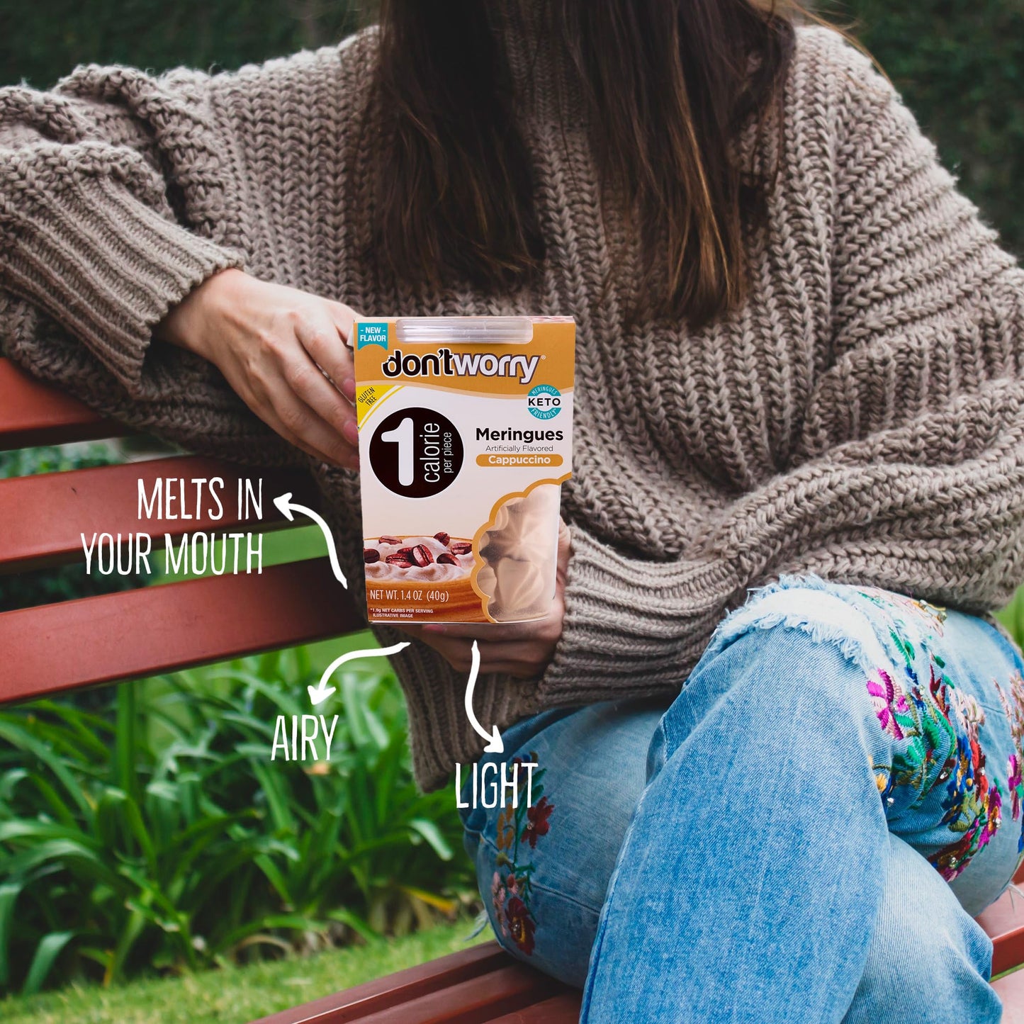 Don'T Worry Low Calorie Meringue Cookies - 4 Pack - Capuccino And Cookies & Cream, Just 1 Calorie Per Piece | Low Sugar Candy, G