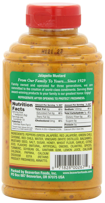 Beaver Jalapeno Mustard, 13 Ounce Squeeze Bottle (Pack Of 6)