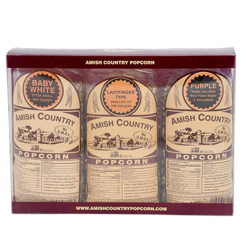Amish Country Popcorn | Variety Bundles - 3 (1 Lb Bags - Baby White, Ladyfinger, Purple Kernels) | Old Fashioned, Non-GMO and Gl