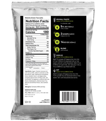 Cappuccine Matcha Green Tea Latte Frappe Mix, 3 Pounds Makes 36 Servings
