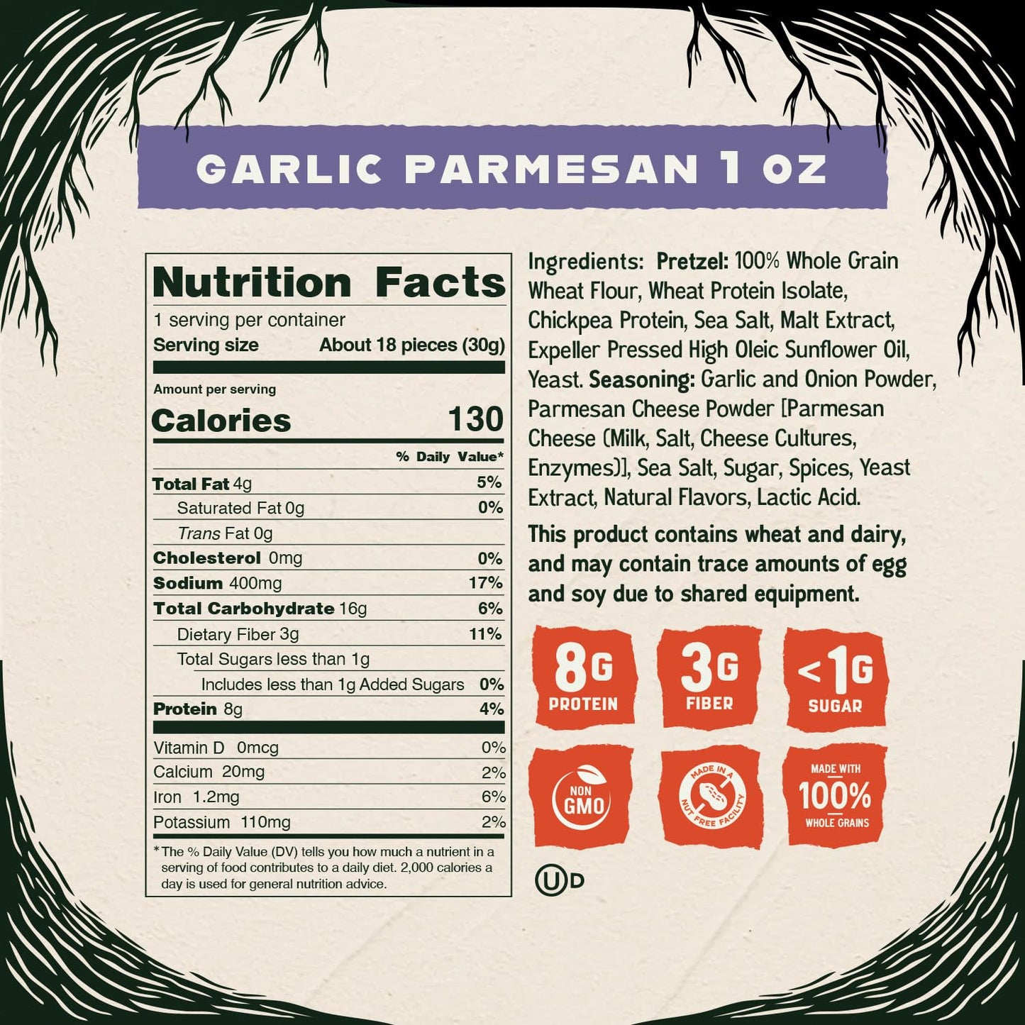 Kindling Protein Pretzels - Garlic Parmesan | Protein-Packed Snack Size Bags | Kosher | 8 - 9G Protein Per Serving | Only 1-2G O