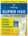 VitaCup Super H2O Bloating Relief and Digestive Health Drink Mix Packets, Probiotics, Prebiotics, C & B Vitamins, Lemon Flavor W