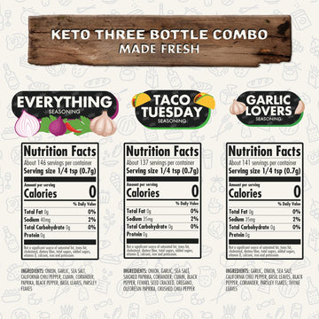 Flavor God Keto Spice Set, Combo Pack of 3 (Everything, Garlic Lovers, Taco Tuesday) Herb, Spice, Vegetable Seasoning Gift, Natu