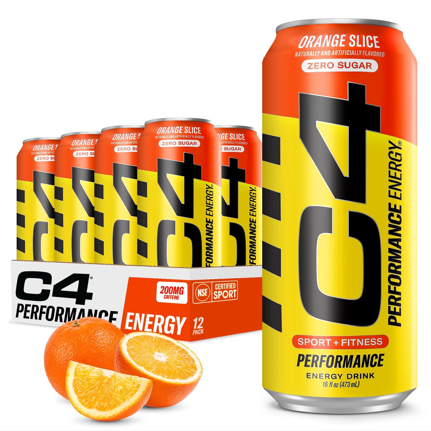 C4 Energy Carbonated Zero Sugar Energy Drink Pre Workout Drink + Playa Alanine Orange Slice 16 Fl Oz (Pack Of 12)