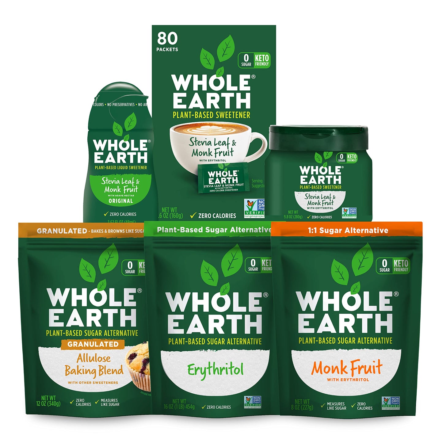 Whole Earth Stevia & Monk Fruit Sweetener, Erythritol, 40 Pack, 2 Ounce